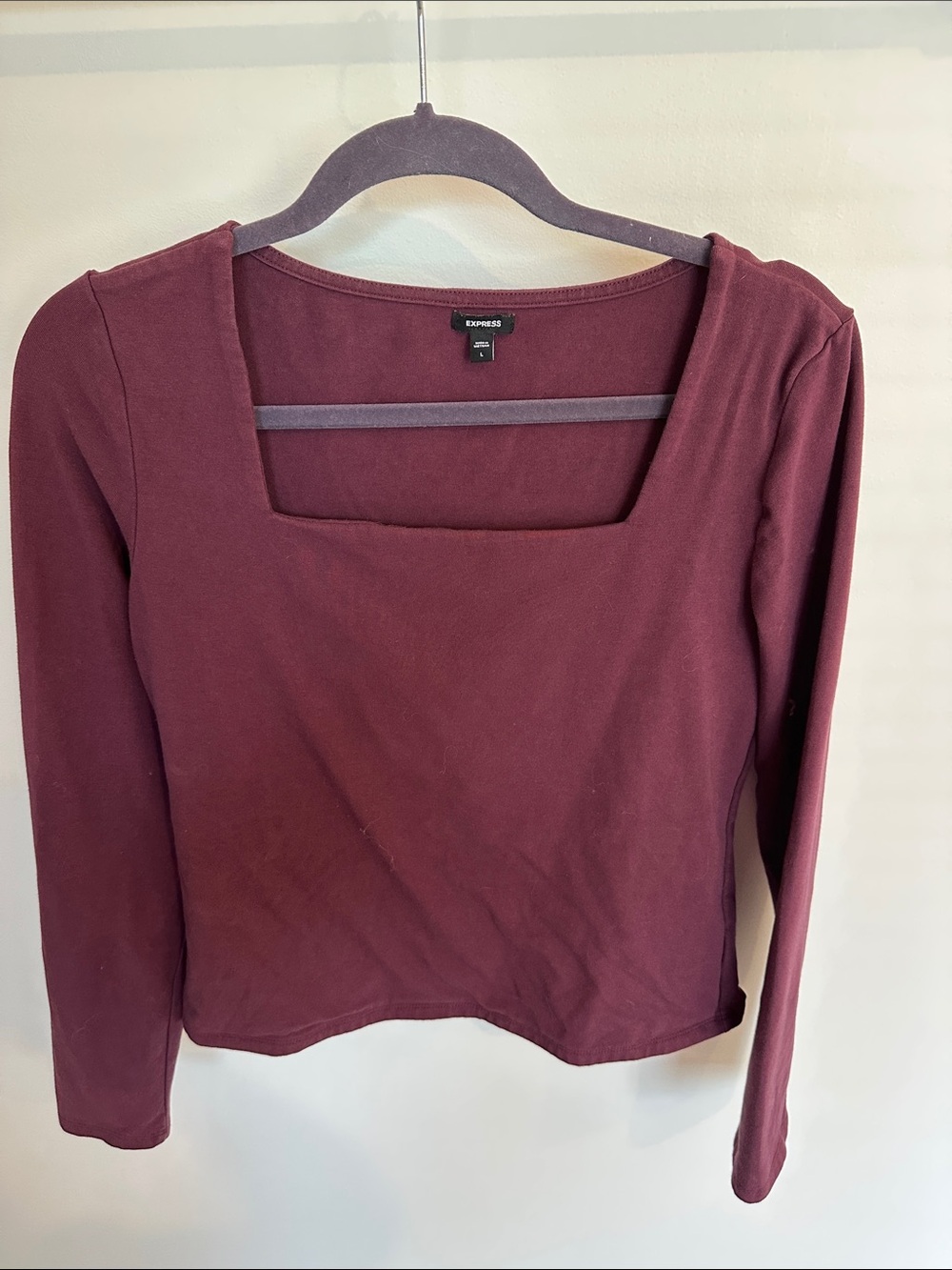 Express Long-Sleeve Square Neck Top in Burgundy
